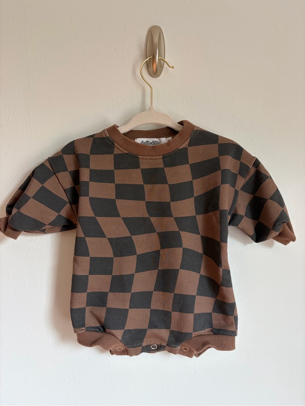Daffodilly Brown & Black Check Kids Sweatshirt Bodysuit